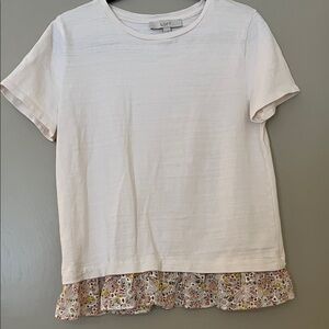 LOFT White Tee with Floral Ruffle Hem